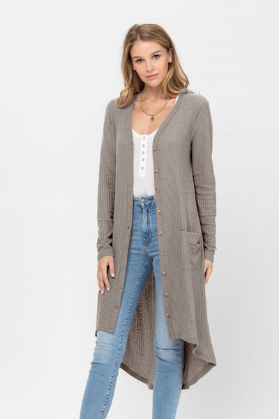 Button-Down Solid Color Knit Cardigan with Pockets