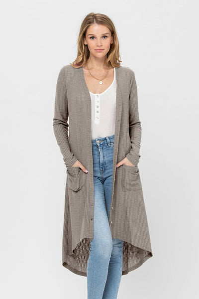 Button-Down Solid Color Knit Cardigan with Pockets