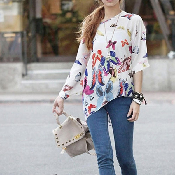 Loose Fit Butterfly Theme Batwing Top