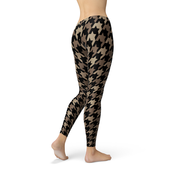 Beige Brown Houndstooth Leggings
