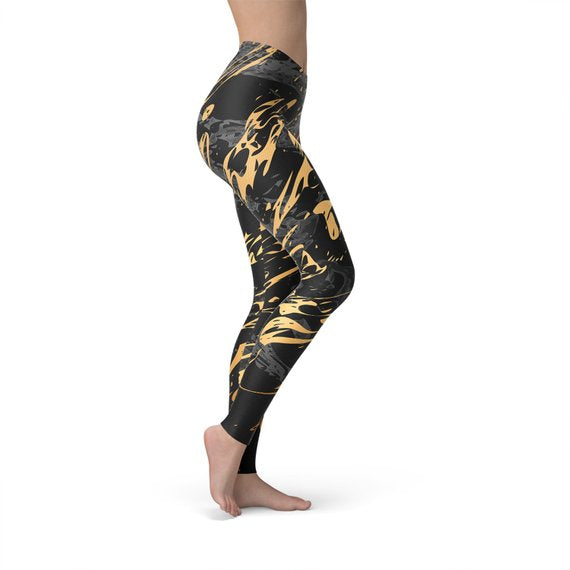 Black Gold Marble Leggings
